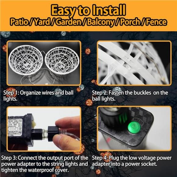 4 Pack 160Led Christmas Ball Lights for Tree Outdoor, 8 Modes 7.87in Globe Light - Picture 4 of 7